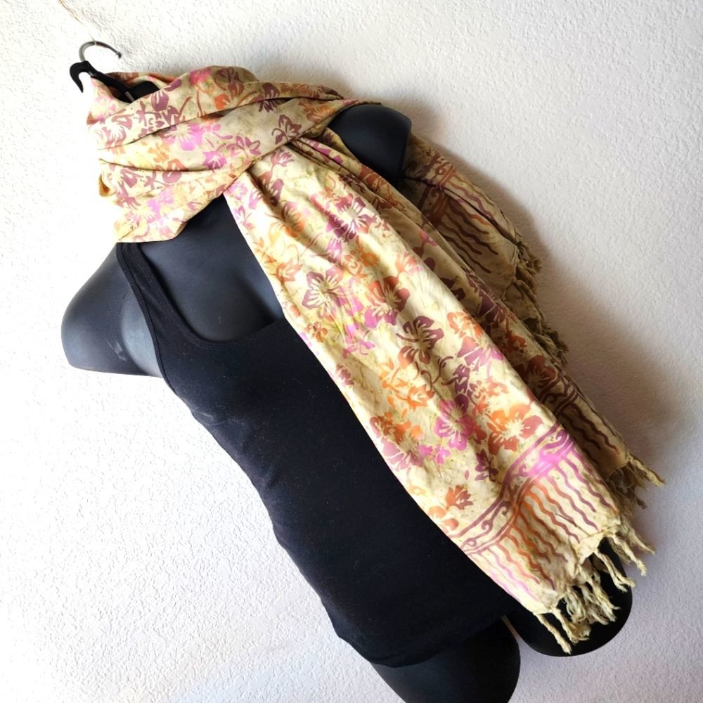 Tangerine Temple Tan w/ Pink n Muave Pashmina Shawl Scarf 100% Rayon